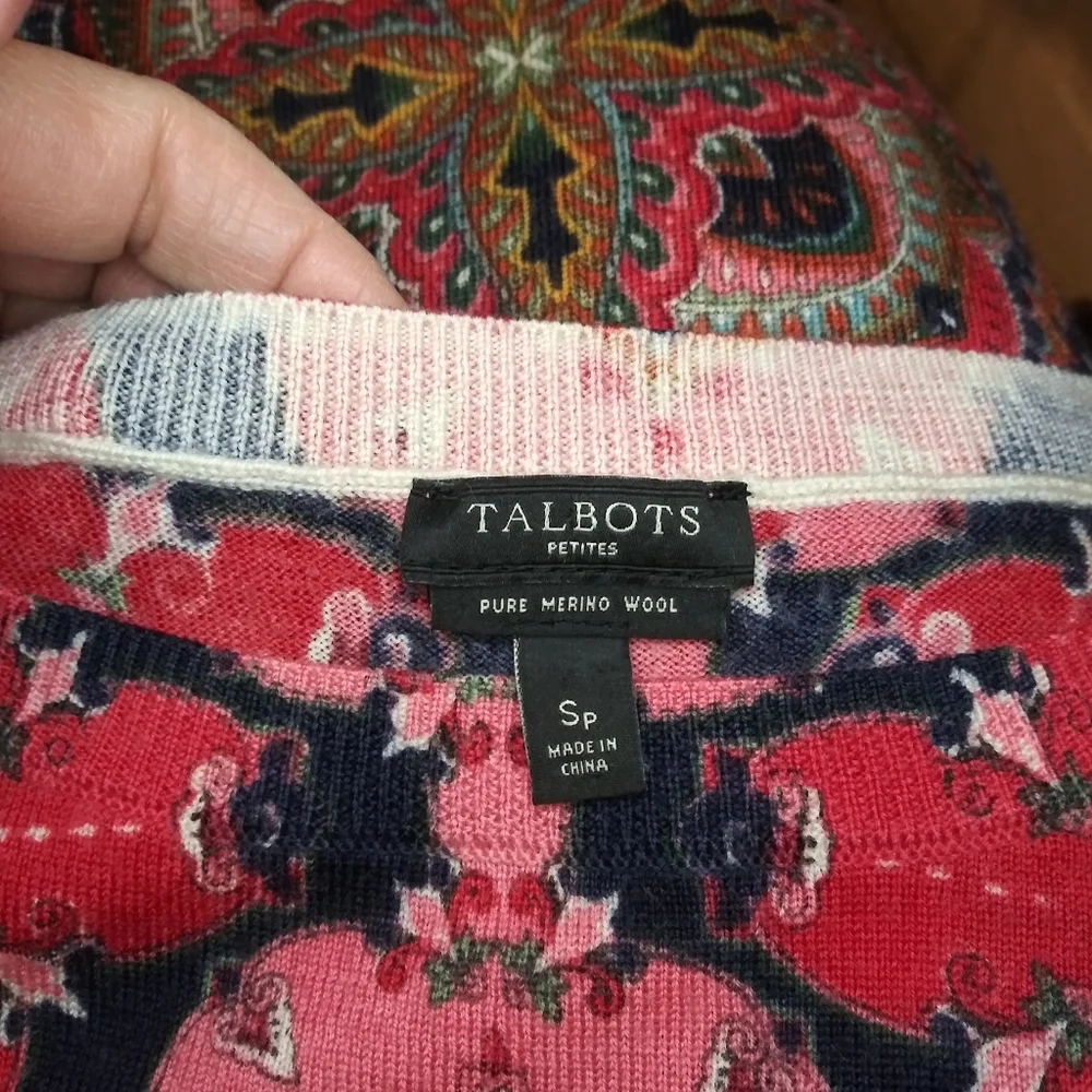 LAST CHANCE-Talbots Pink-Multi Morrocan Tile Patterned Merino Wool Sweater - Picture 6 of 8